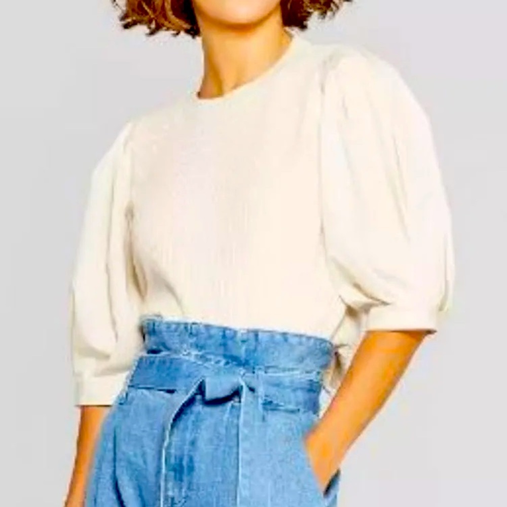 Who What Wear Cream Puff Sleeve Top XL